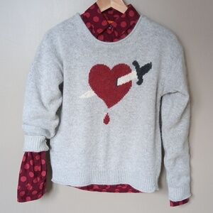 ❣️PtP 19" Talula/Aritzia Super Soft Wool Blend Red Heart-stabbed Sweater in Grey
